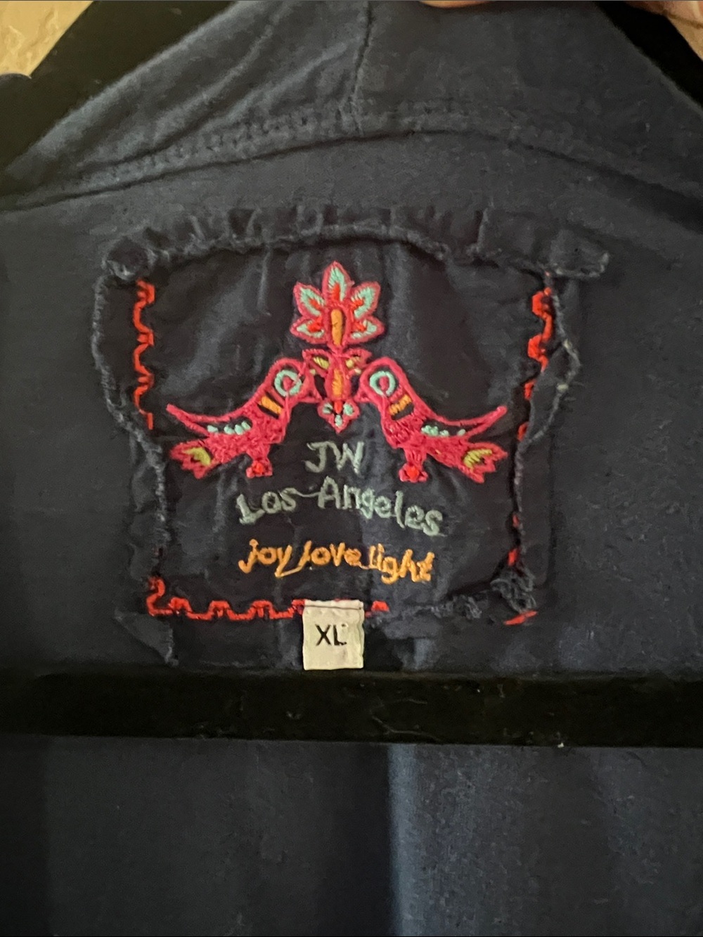 Johnny Was Navy Open-Front Embroidered Cardigan with White Trim - Picture 5 of 7